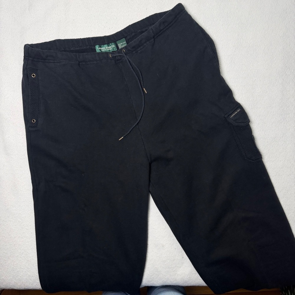 Lauren Jeans Co Ralph Lauren Cargo Sweatpants Black Cotton Drawstring Large